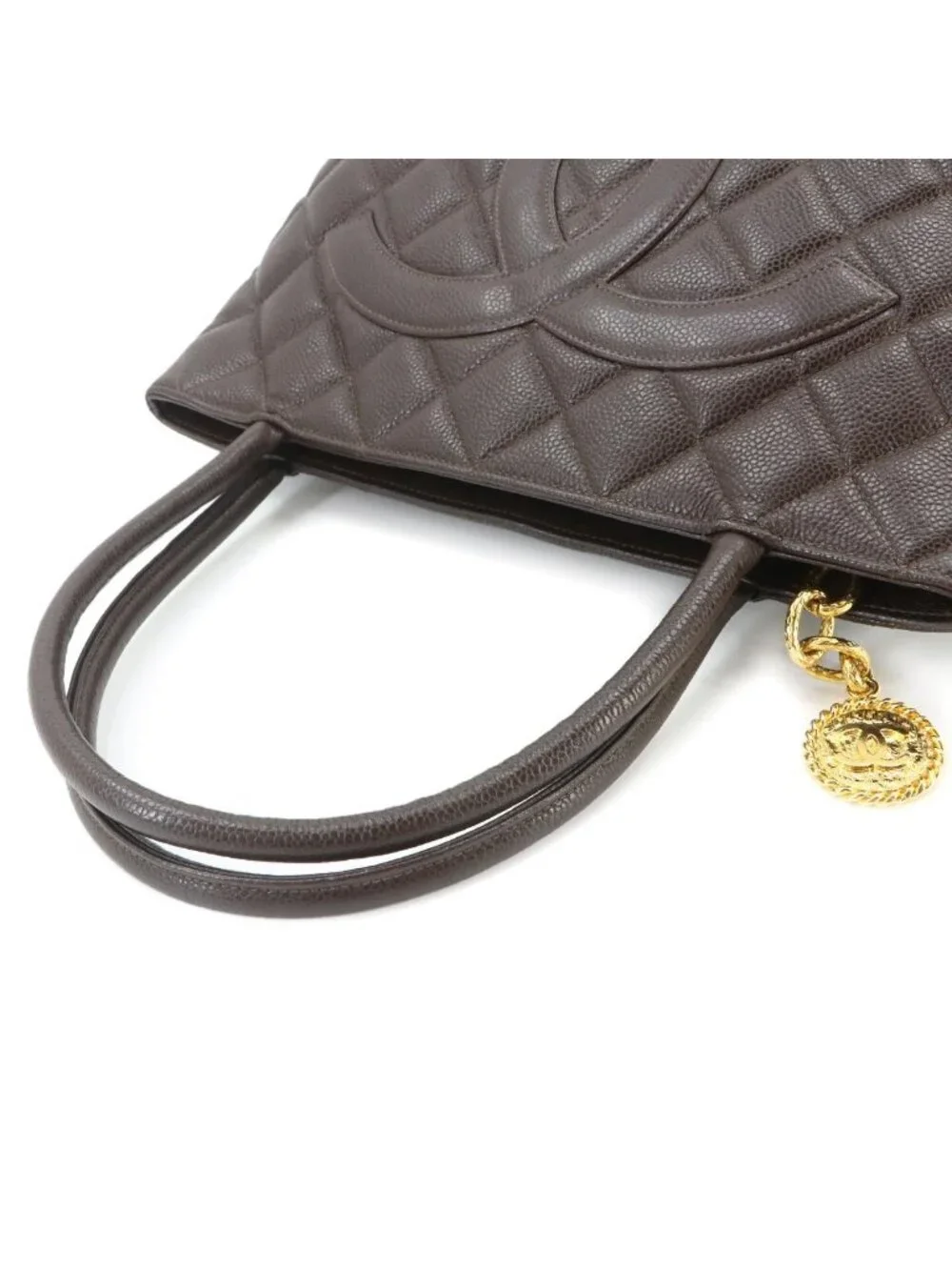 Chanel Reissue Tote Bag Caviar Leather Dark Brown Gold Vintage Medallion